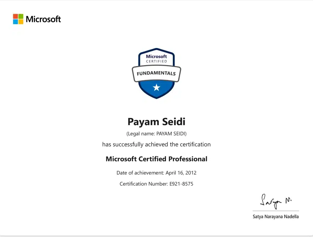 Certifications - payamseidi _ Microsoft Certified Professional
