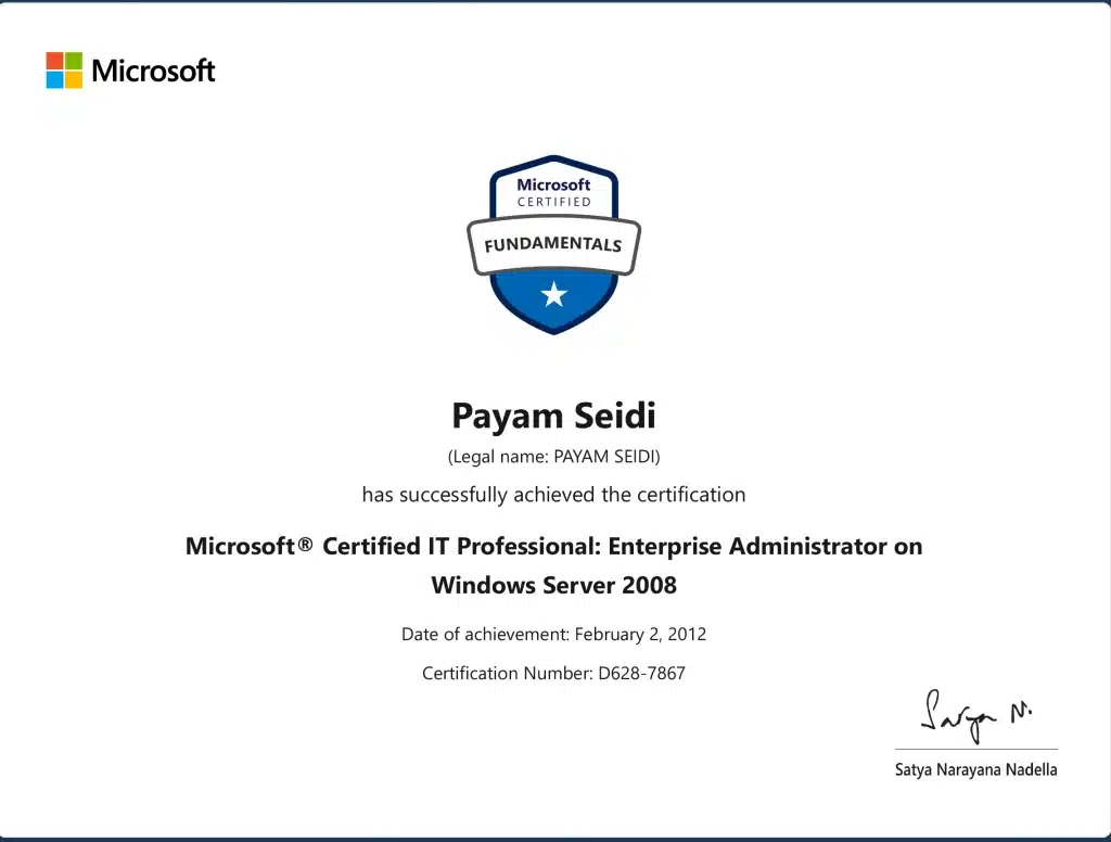 Certifications - payamseidi _ Microsoft Enterprise Administrator on
