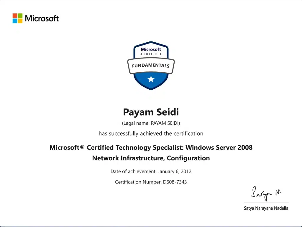 Certifications - payamseidi _ Microsoft Network Infrastructure, Configuration