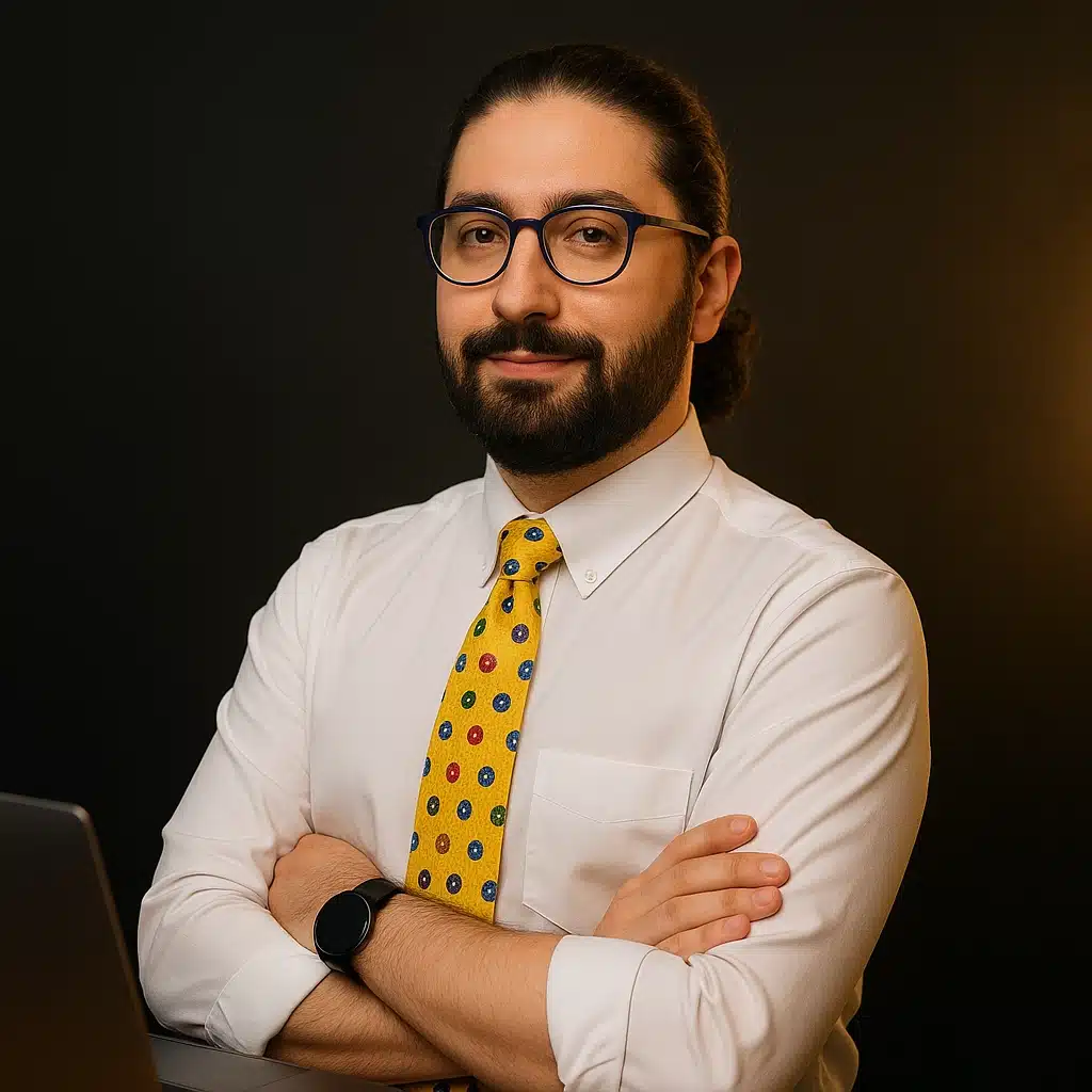 Full-body portrait of Payam Seidi in a modern office
