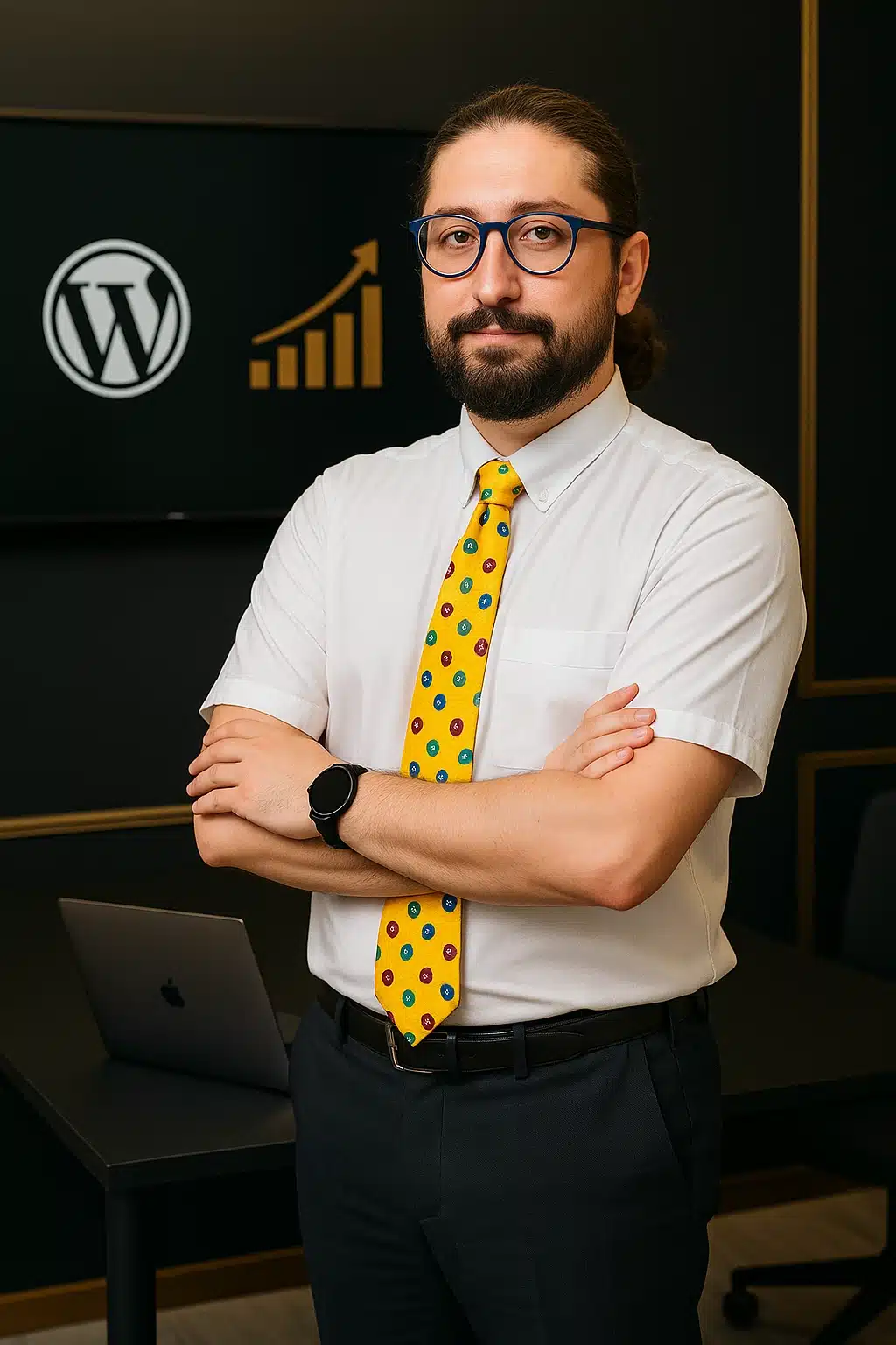 Confident portrait of Payam Seidi, smiling entrepreneur