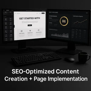 Professional SEO-Optimized Content Creation & Elementor Page Implementation – Double monitor WordPress workspace