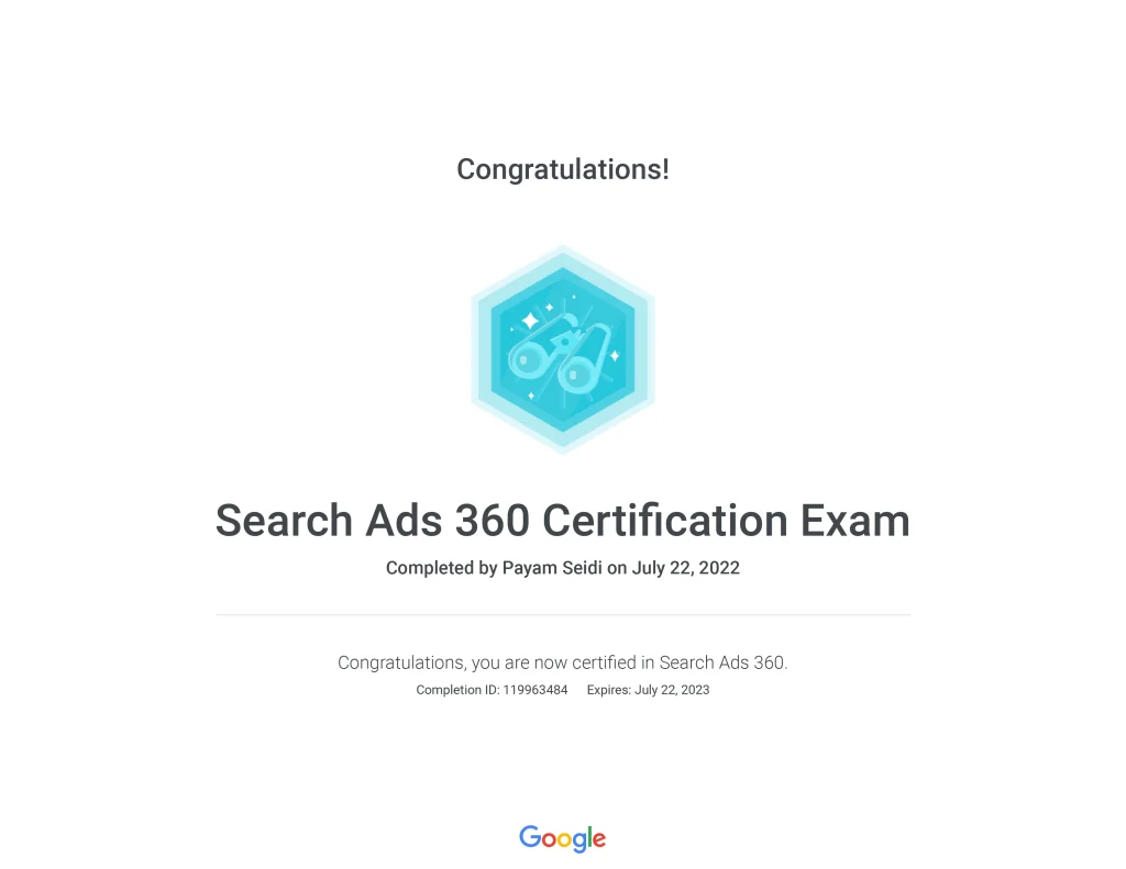Search Ads 360 Certification Exam _ Google