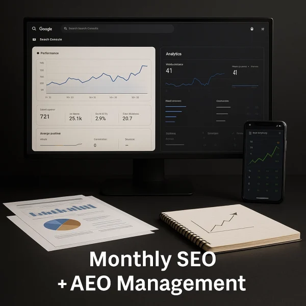 Monthly SEO & AEO Management service by Payam Seidi – professional ongoing optimization with analytics, reports, and strategy planning